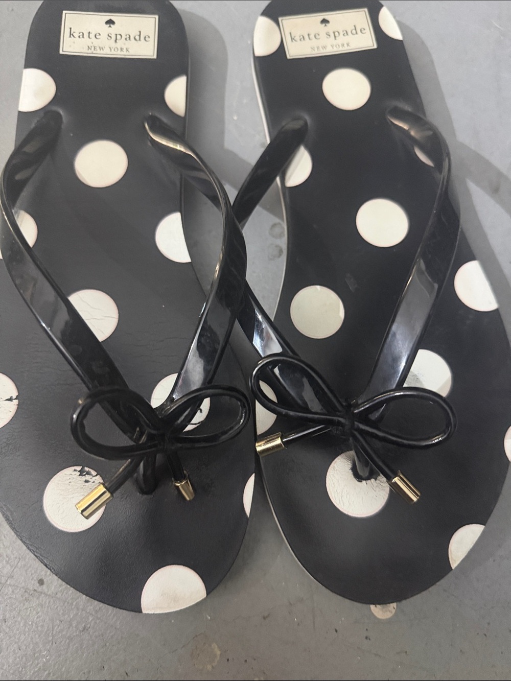 kate spade Black & White Polka Dot Bow Jelly Flip Flops